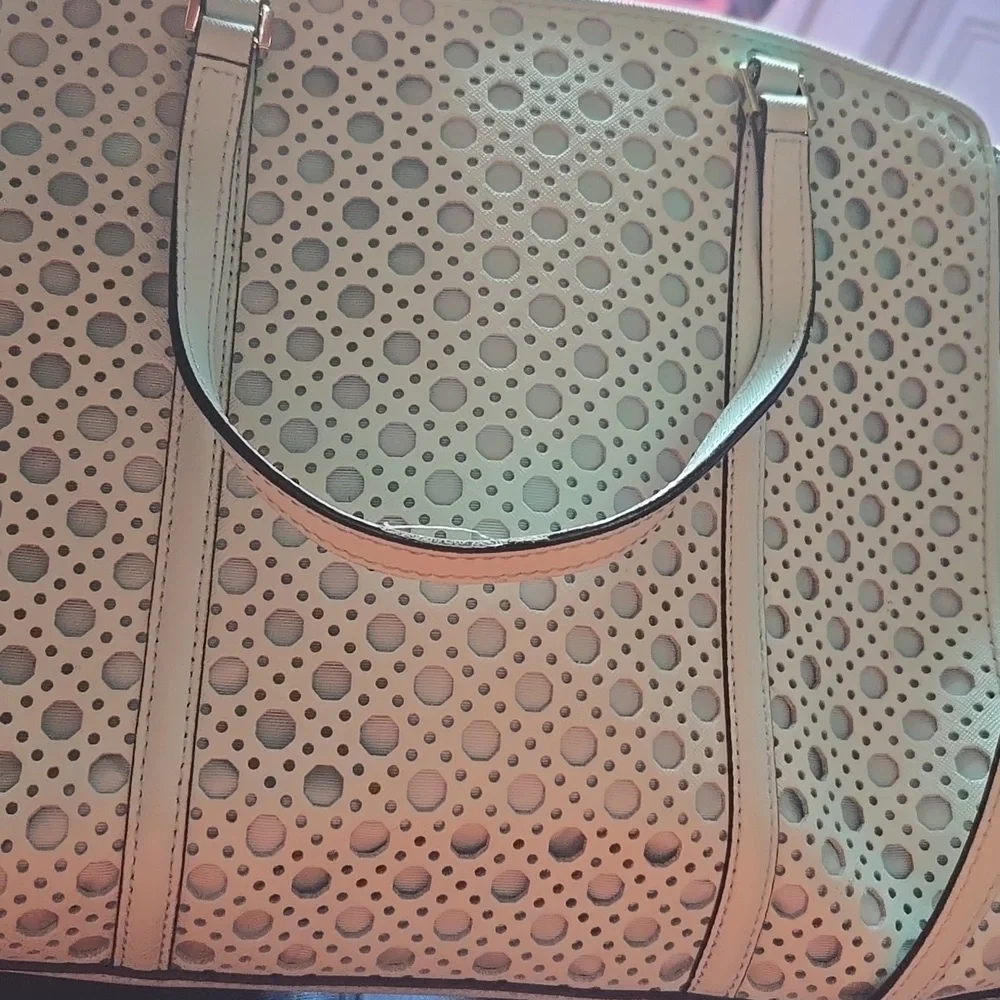 Kate Spade Aqua Blue Geometric Cutout Tote, EUC